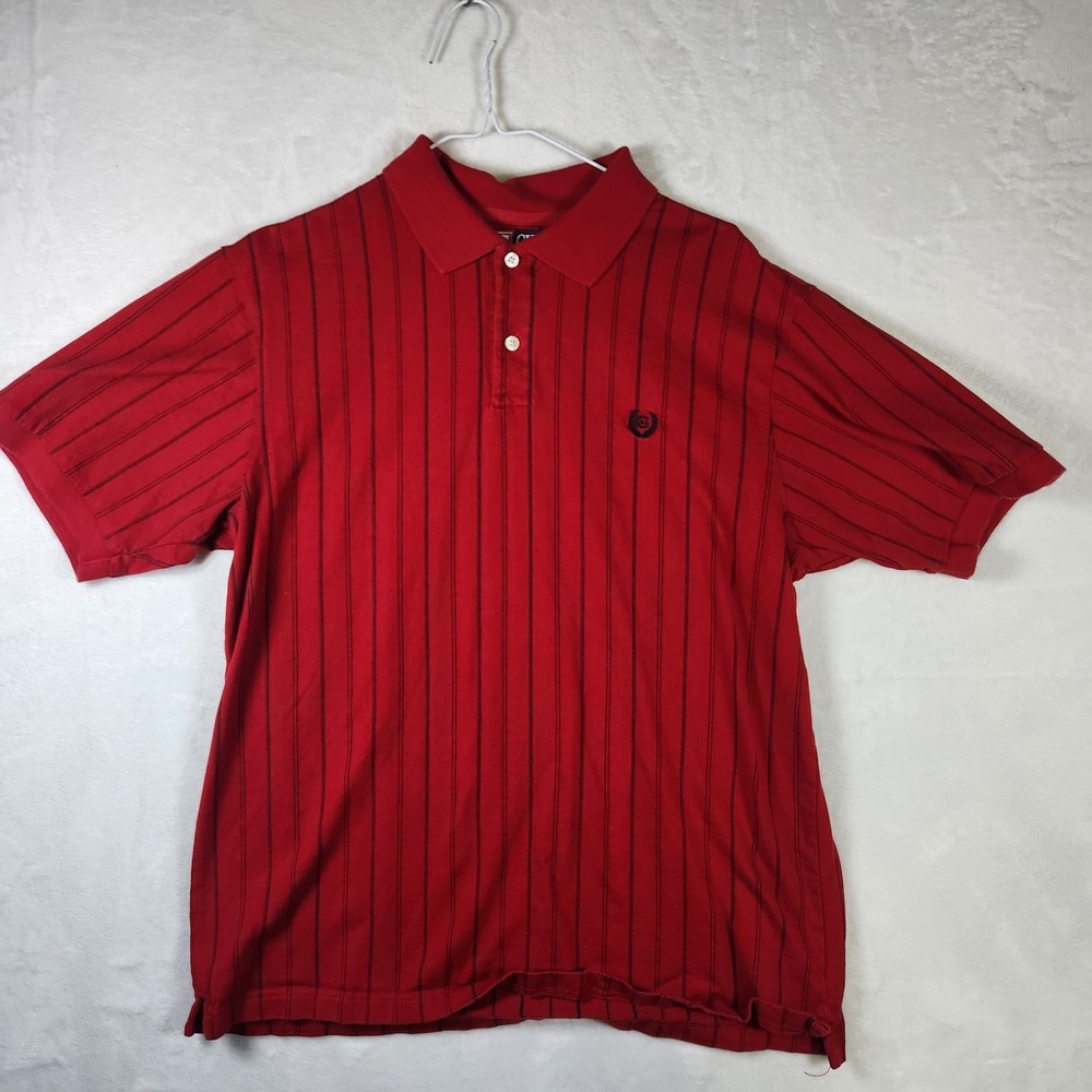 Chaps Ralph Lauren Mens L Red Stripe Polo Shirt Cotton Short Sleeve Crest Logo